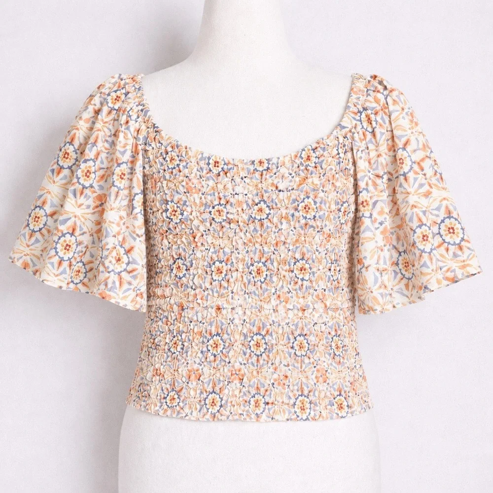 Anthropologie NEW Dolan Texture Puff Sleeve Blouse Shirt Size XL Milkmaid Boho